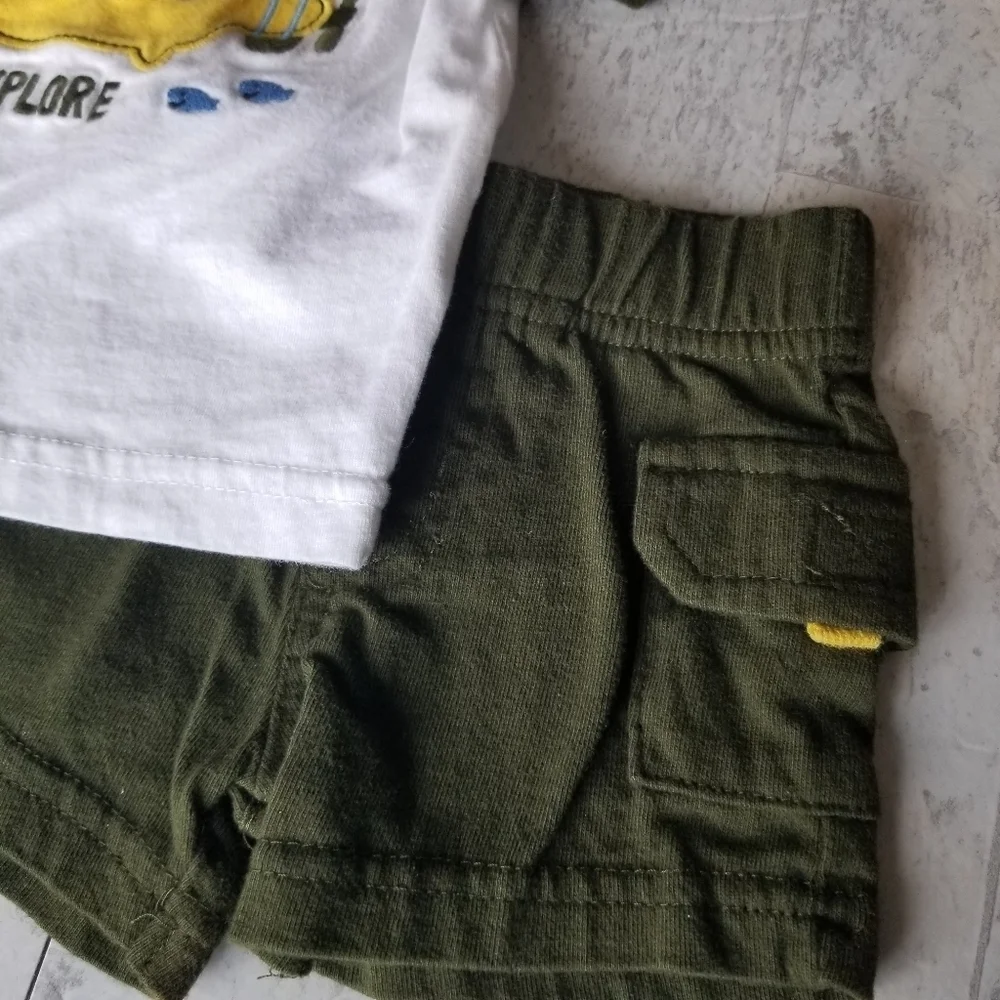 Born to Explore Carter's 3 mo olive green and yellow short/shirt set